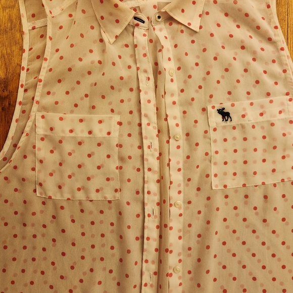 Abercombrie & Fitch White & Pink Sheer Polka Dot Button Up Blouse Size L - Picture 6 of 9